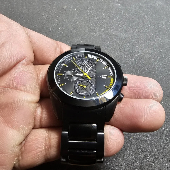 DKNY NY1283 Men's Round Chronograph Watch Black Steel Bracelet Yellow Black Dial - Picture 10 of 10